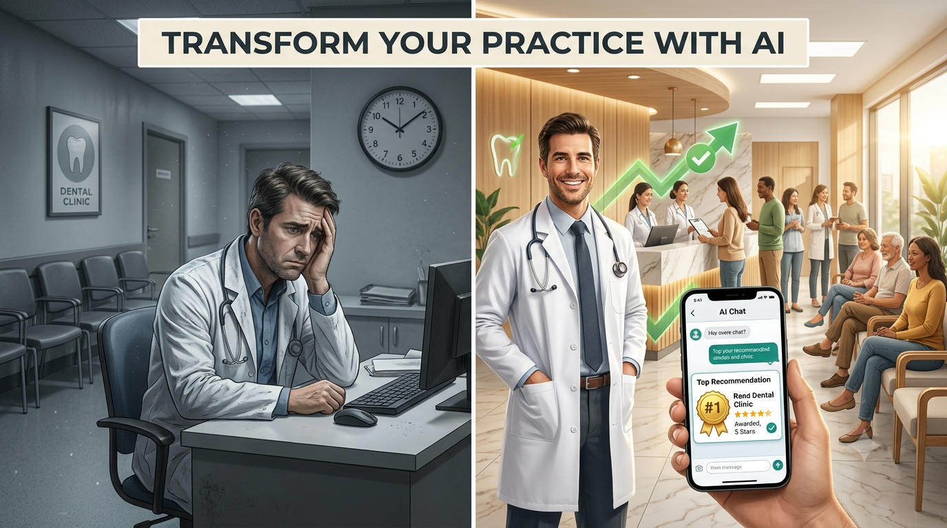 Before and after: a struggling empty clinic versus a busy clinic recommended #1 by AI